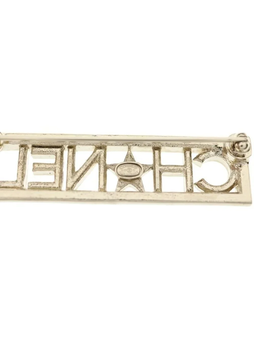 Chanel Rhinestone Logo Brooch Pin Badge Gold